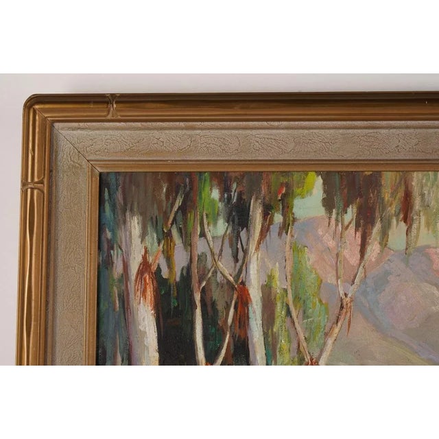 1950s Mid Century Perlita Stokes Plein Air Painting Landscape Oil Board Gilt Wood Frame California Impressionism For Sale - Image 11 of 12
