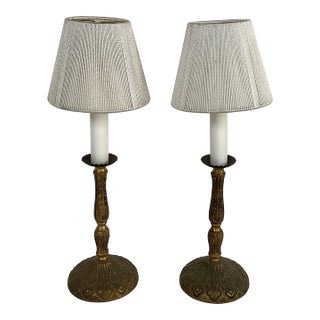 Vintage Neoclassical Gold Petite Candlestick Table Lamps Pair For Sale