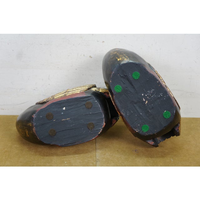 Black Pair Mid Century Chinese Lacquered Carved Hardwood Swan Sculptures Decoy 13" For Sale - Image 8 of 12