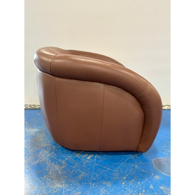 Modern Brown Leather Swivel Chair For Sale - Image 4 of 6