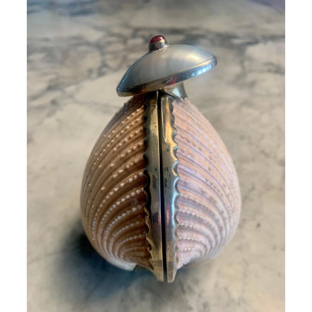 Gemstone Marguerite Stix Shell Minaudiere with a Pearl and Cabochon Ruby Clasp circa 1965 For Sale - Image 7 of 11