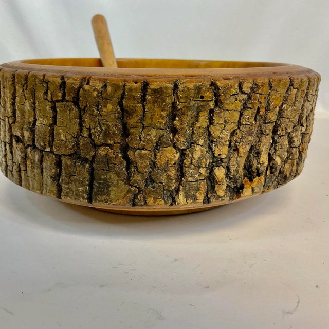 Chestnut 1970s Adirondack Arts & Crafts Rustic Live Edge Nut Bowl With Hammer - Set of 2 For Sale - Image 8 of 10