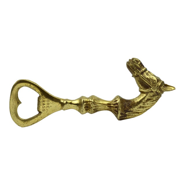 Mid 20th Century Solid Gold Brass Horse Head Handle Bottle Opener For Sale