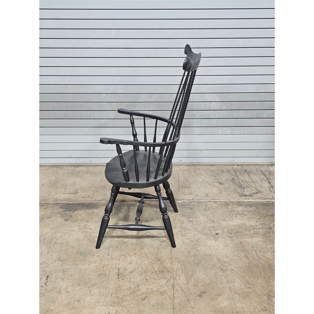 Black Charles Frumerie Black Fan Back Windsor Arm Chair Bench Made For Sale - Image 8 of 10