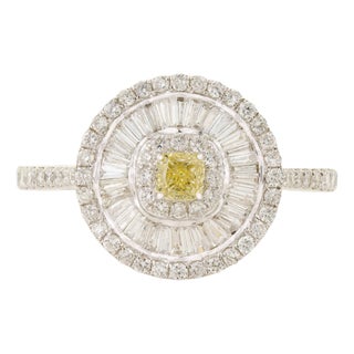 Art Deco Yellow Diamond Ballerina Cocktail Ring in 18k White Gold Size 5 For Sale