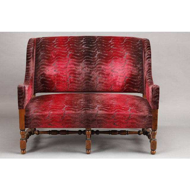 Red Large Louis XIII Sofas in Burgundy Red Velvet, 1900s, Set of 2 For Sale - Image 8 of 17