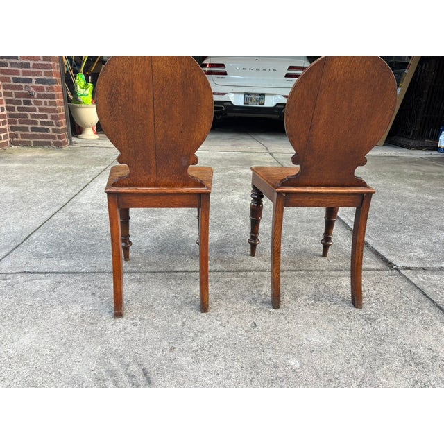 Pair of Early 19th Century English Regency Oak Hall Chairs With Carved Backs For Sale - Image 4 of 18