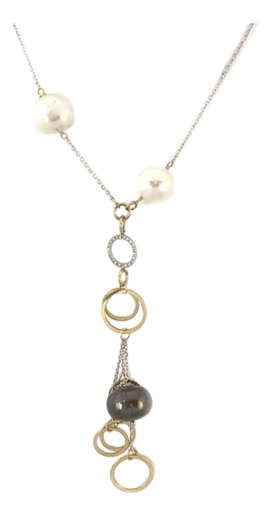 Collana C. Perle Diamond 18k Two Tone Gold Fancy Dangle Pendant Necklace