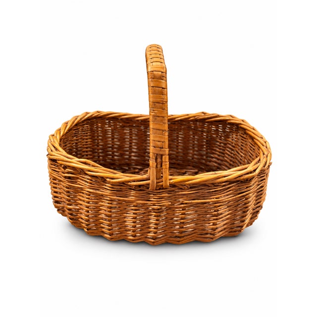 Petit Vintage 1980s Handwoven Wicker Gathering Basket With Handle For Sale - Image 4 of 4