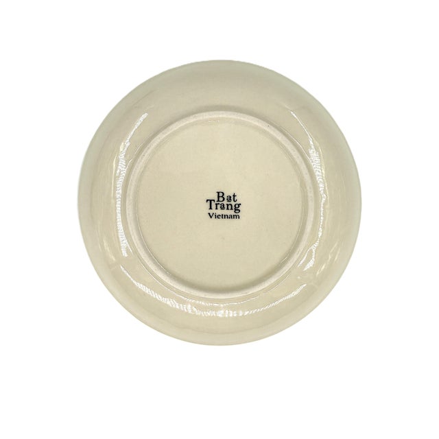 2020s Set of 4 Bat Trang Vietnamese Ceramic Dessert/Salad Plates With Yellow and Blue Hand Painted Floral Motifs For Sale - Image 5 of 8