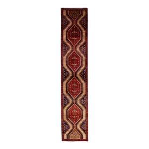 1960s Vintage Persian Heriz Handmade Red Medallion Wool Runner