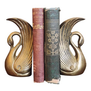 Vintage Brass Swan Bookends - A Pair For Sale