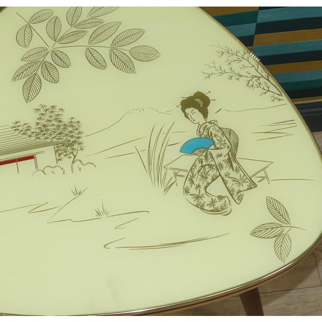 Mid-Century Modern Asian Gold Cocktail Table with Cream-Colored Glass Top, 1960s For Sale - Image 3 of 13