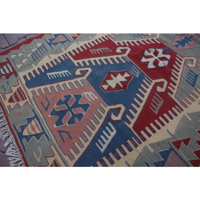1990s Scandinavian Red Geometric Kelim Rug For Sale - Image 9 of 13