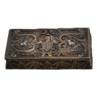 Ooak Antique Spanish Wood Box/Added Coral/Sterling Bats For Sale