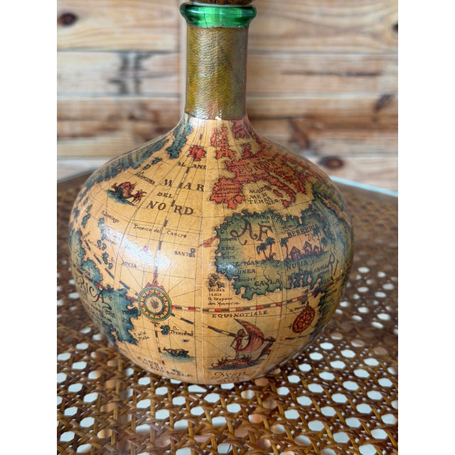 Vintage Florentia Italian Leather Wrapped World Map Liquor Decanter For Sale - Image 9 of 12