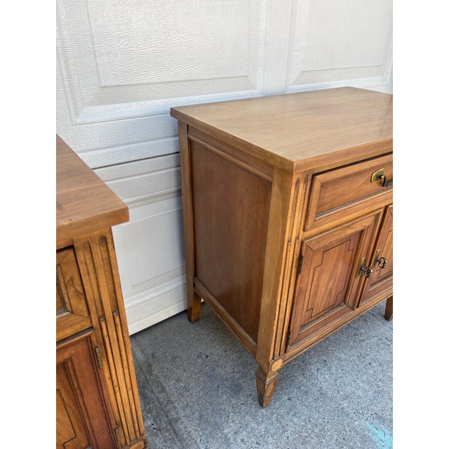 Wood Vintage Nightstands | Pair Cherry Wood Bedside Tables | Traditional Side Tables | Storage Cabinet End Tables For Sale - Image 7 of 12