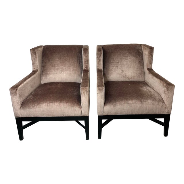 Pair Bernhardt Prentiss Pinstripe Velvet Arm Chairs For Sale