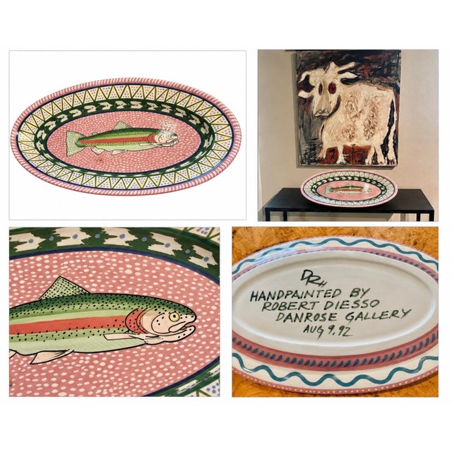 Ceramic Classic Hand-Painted Serving Platter With a Fish Motif, 18” X 11”, Signed For Sale - Image 7 of 7