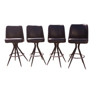Black Bucket Seat Bar Stools- Set of 4 For Sale