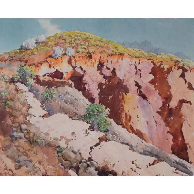 Frame signed watercolour mountain study. Artist name: signed (unidentified at present) f. Ponnin ? approx date: mid 20th...