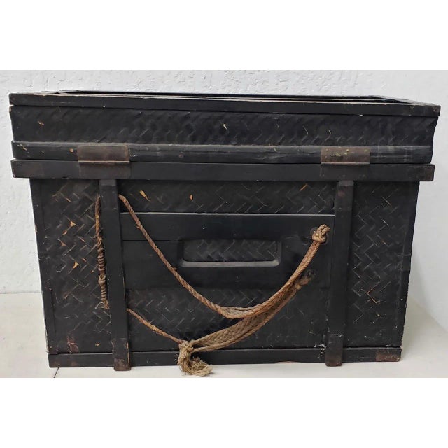 Wood Antique Japanese Woven Bamboo Trunk c.1900 For Sale - Image 7 of 13