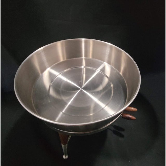 Silver Vintage Mid-Century Modern Stainless Steel & Teak Chafing/Fondue Set - 6 Pc For Sale - Image 8 of 17