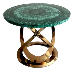 Stunning Tessellated Malachite Round Dining Table With Brass Base, Made in Italy