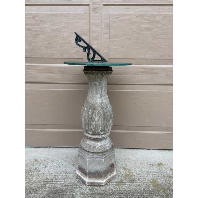 Metal Vintage English Country Classical Verdigris Iron Garden Sundial on Pedestal For Sale - Image 7 of 12