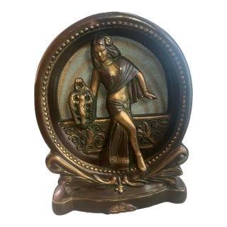 1950s Art Nouveau Style Bronze Tv Lamp Polynesian Goddess Belly Dancer For Sale