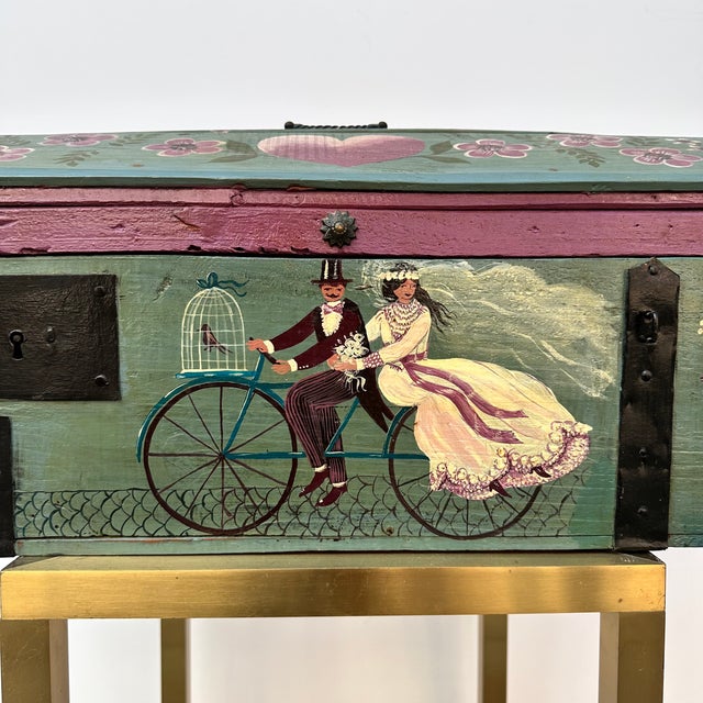 Provençal Style Wedding Chest in Polychrome Wood and Wrought Iron, France, 1930s For Sale - Image 17 of 18