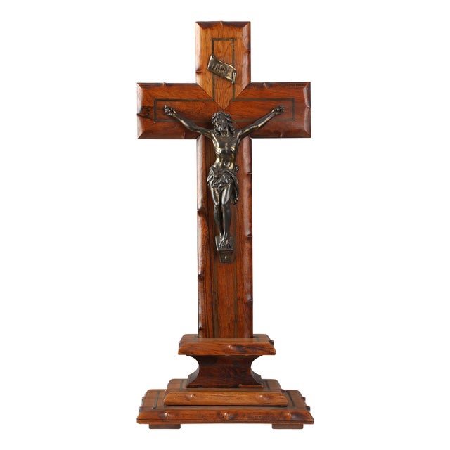 French Oak and Copper Crucifix, 1920 For Sale