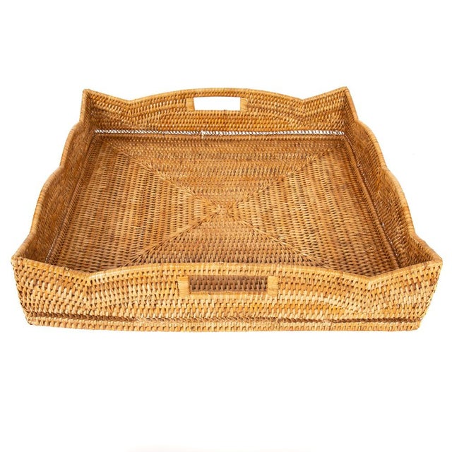 Artifacts Rattan Scallop Collection Square Tray in Honey Brown - 24" For Sale - Image 4 of 6