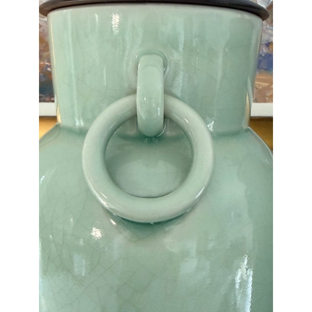 Vintage Frederick Cooper Crackle-Glazed Celadon Porcelain Table Lamps For Sale - Image 9 of 14