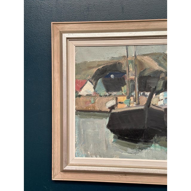 Original Swedish Oil on Canvas – “Fishing Boats in the Harbour” by Carl Berndtsson – Signed – Vintage & Framed – 62 × 54...
