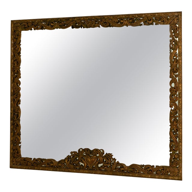 1900s Italian Monumental Carved Giltwood Mirror For Sale