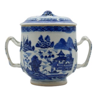 Late 18th-Early 19th Century Blue Canton Chinese Export Covered Posset Pot For Sale