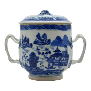 Late 18th-Early 19th Century Blue Canton Chinese Export Covered Posset Pot