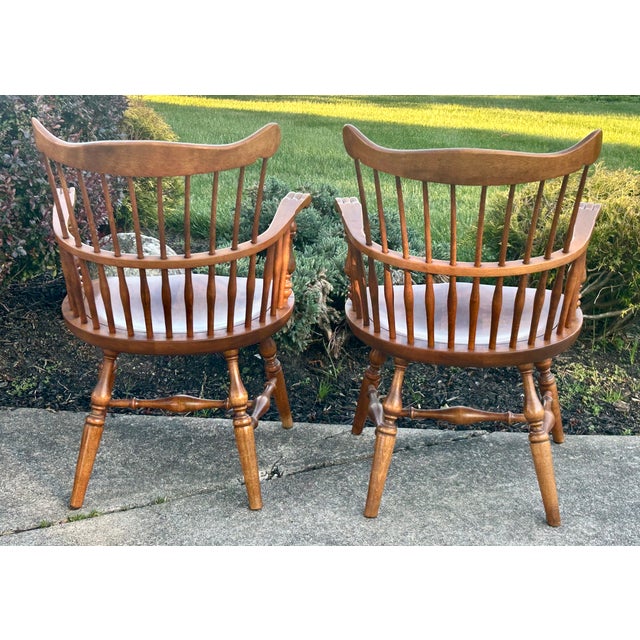 Vtg. Ethan Allen Pair of Solid Maple Early American Style Windsor Chairs For Sale - Image 9 of 13