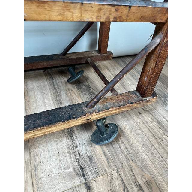 Antique Oak Shoe Factory Rolling Rack on Original Industrial Casters C. Late 19th Century For Sale - Image 12 of 15