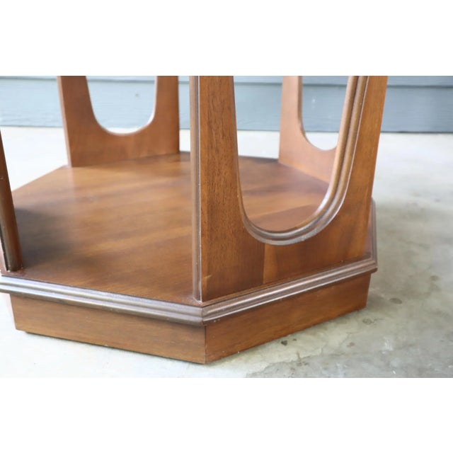 Vintage Mid Century Pair of Octagon Side Table by Bassett Broyhill Brasilia Style 60's Retro Atomic Glass Top For Sale - Image 11 of 12