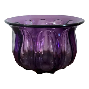 Antique American 19th Century Amethyst Glass Bowl With Raised Panels