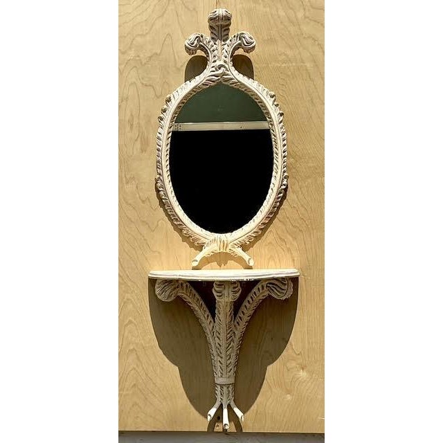 Mid-Century Modern Vintage Console Wall Table With Mirror For Sale - Image 3 of 12