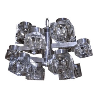 Sciolari Chrome and Ice Cube 12 Light Chandelier For Sale