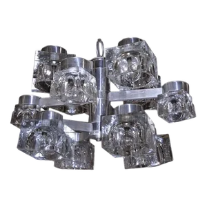Sciolari Chrome and Ice Cube 12 Light Chandelier