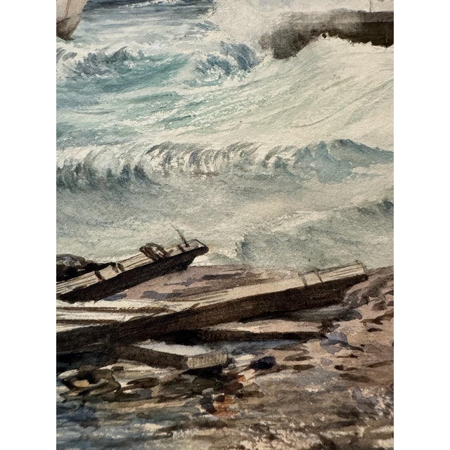 Early 20th Century Attributed to Frank Henry Mason British Lighthouse Storm Seascape Watercolor For Sale - Image 4 of 9
