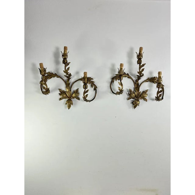 Mid-Century 3-Light Wrought Iron Wall Lamps, 1960s, Set of 2 For Sale - Image 9 of 9