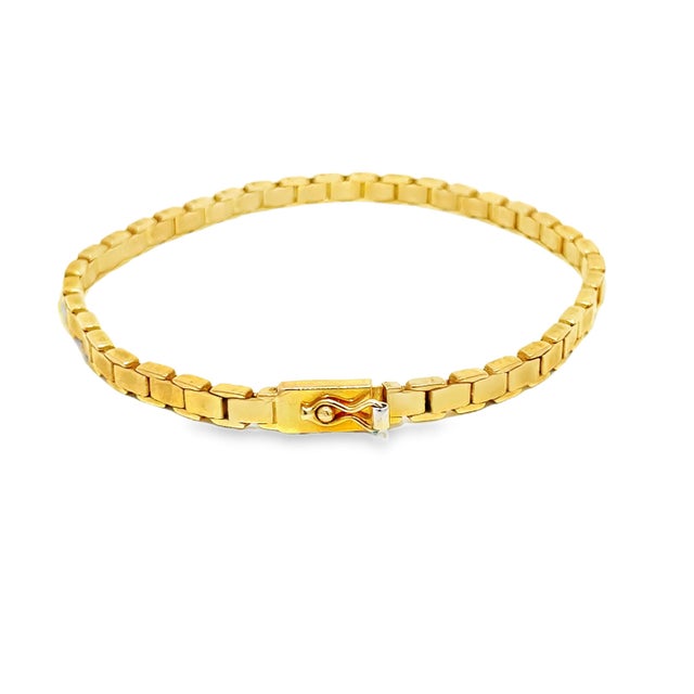 Metal 14k Yellow Gold Men's Solid Link Chain Bracelet For Sale - Image 7 of 9