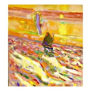 Ralph Della Volpe, Modernist Abstract Oil Painting Marine Seascape Sunset W Boat Ralph Della Volpe For Sale