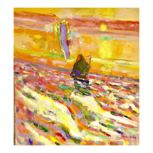 Ralph Della Volpe, Modernist Abstract Oil Painting Marine Seascape Sunset W Boat Ralph Della Volpe
